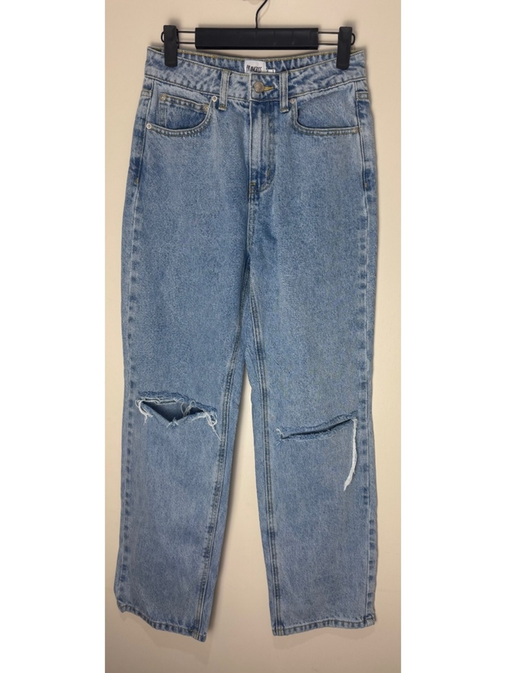 Princess Polly Women US 4 Light Wash Distressed Straight Leg Jeans Y2K